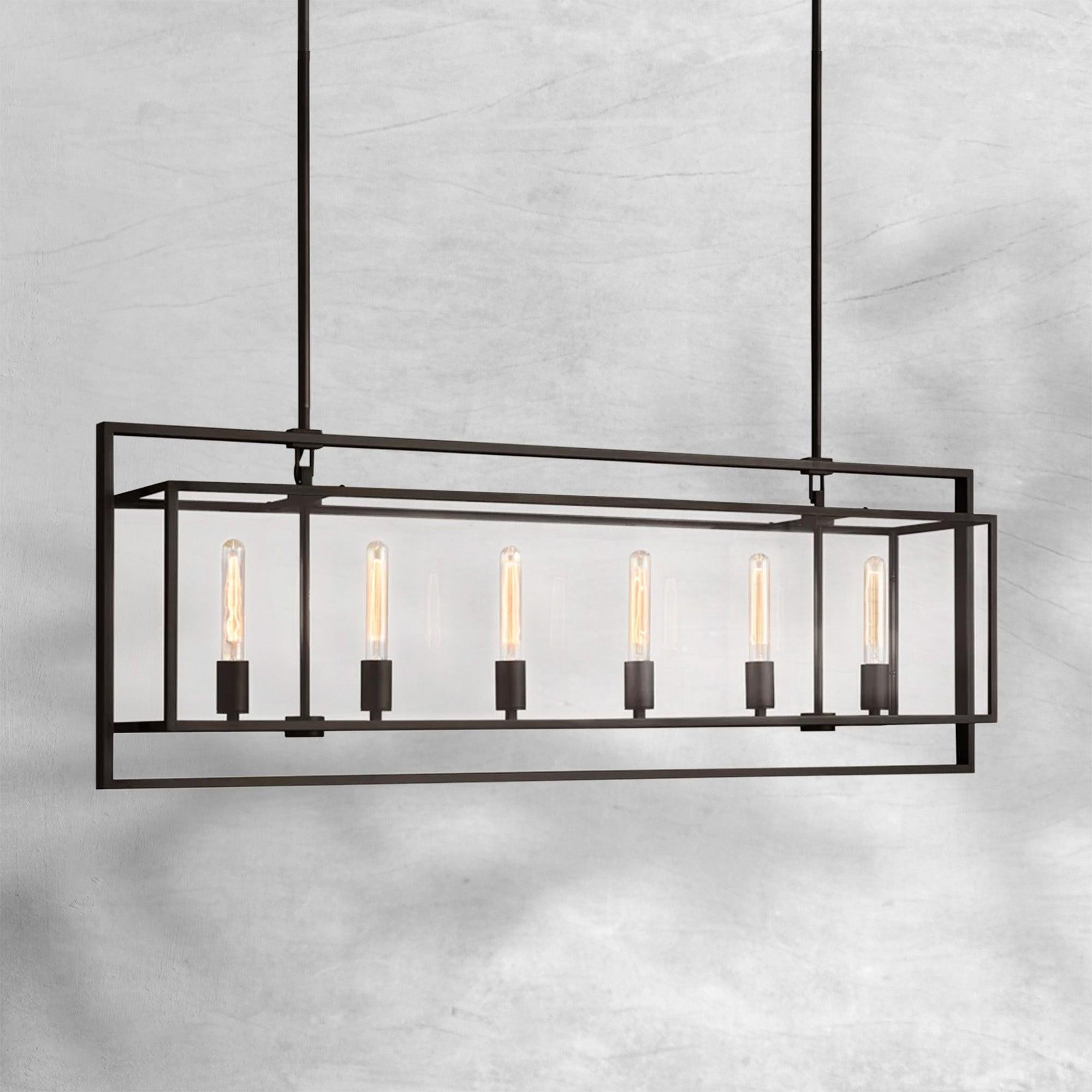 Baker Glass Lantern Rectangular Chandelier 54"