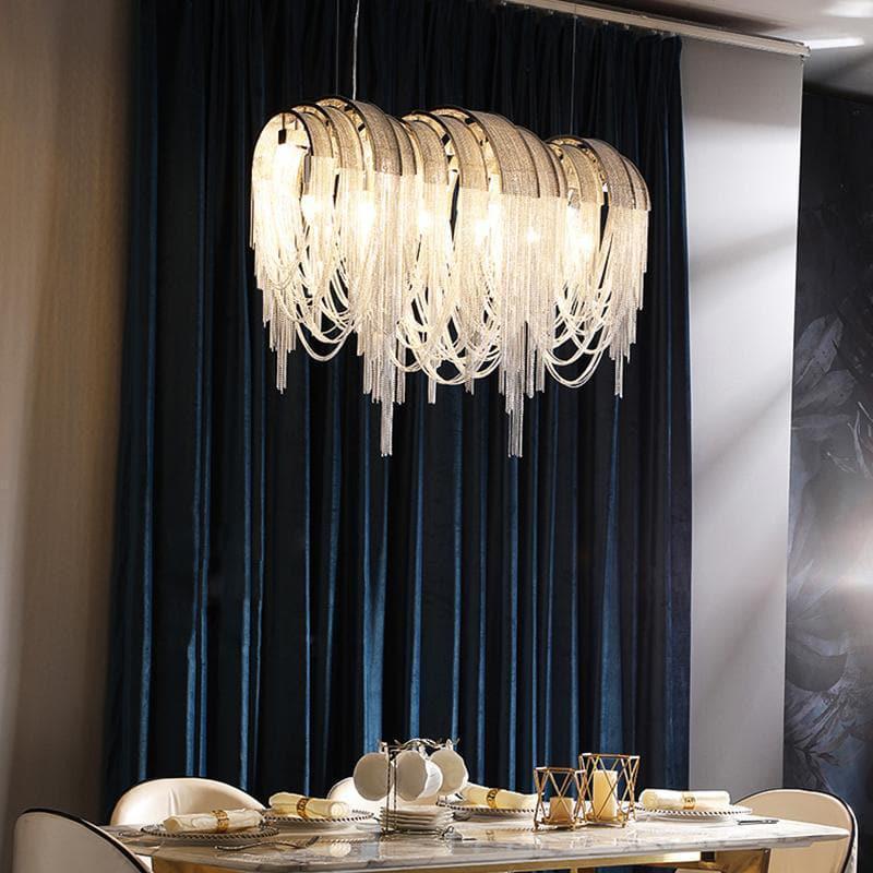 Alana Aluminum Chain Tassel Long Branch Chandelier Light  35"