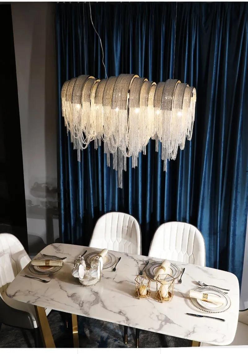 Alana Aluminum Chain Tassel Long Branch Chandelier Light  35"