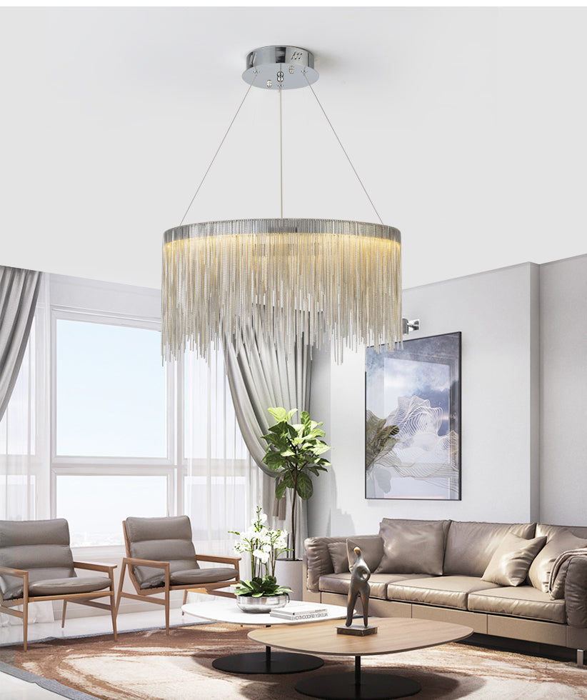 Tammy Aluminum Chain Tassel Round Chandelier for Living Room