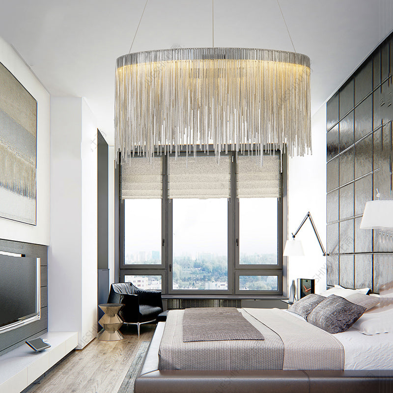 Tammy Aluminum Chain Tassel Round Chandelier for Living Room