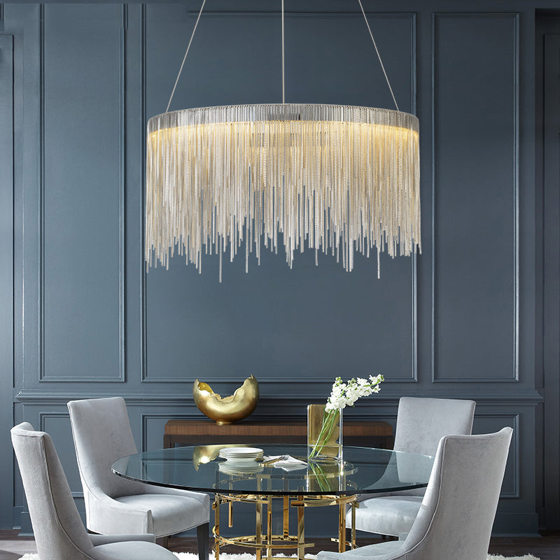 Tammy Aluminum Chain Tassel Round Chandelier for Living Room