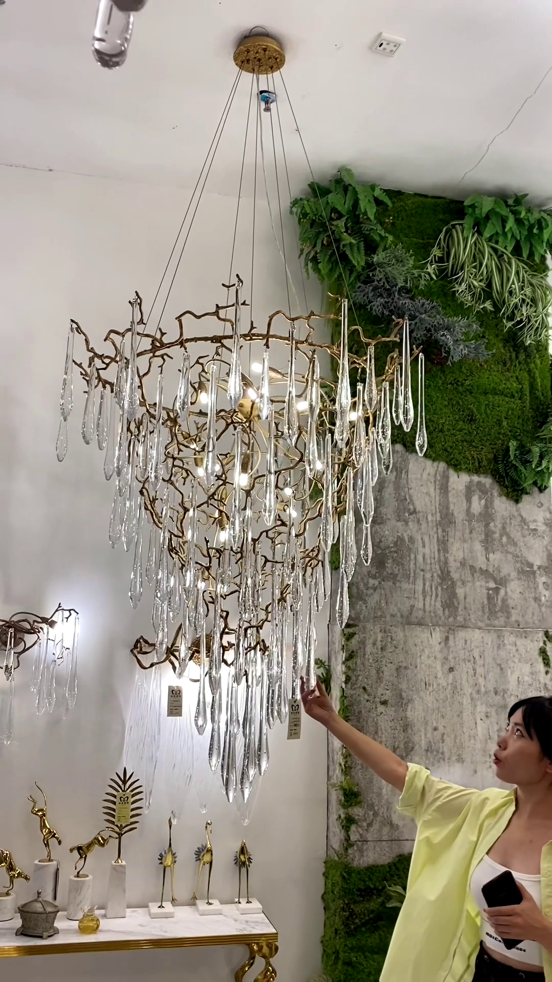 Chic Modern French Branch Copper Crystal Chandelier for Living Room Foyer and Dining Room Lighting