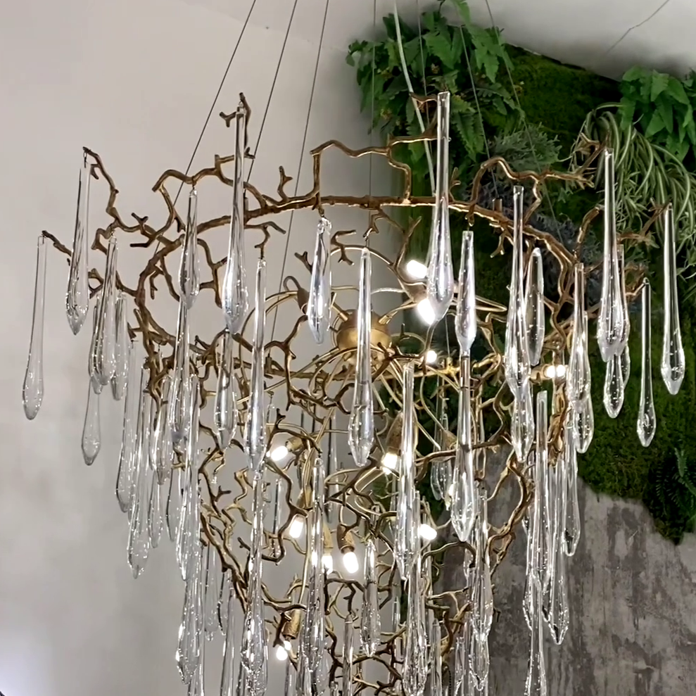 Chic Modern French Branch Copper Crystal Chandelier for Living Room Foyer and Dining Room Lighting