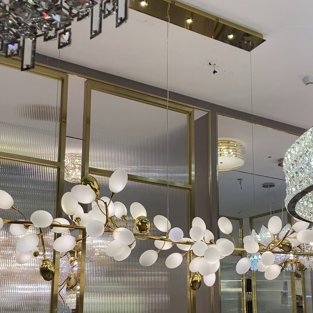 Creative Art Grape Chandelier Pure White Nordic Ring and Linear Design for Living Room or Dining Room